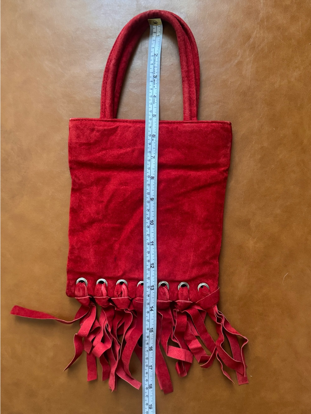 Leah Aiken Red Suede-Look Fringe Tote Bag Boho Western Shoulder Purse - Picture 3 of 5
